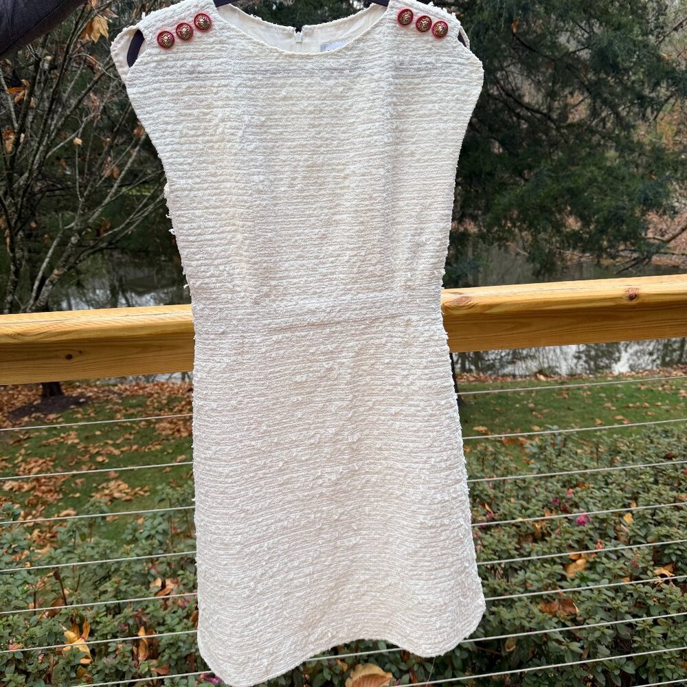 CHANEL Ivory Sleeveless Tweed Dress